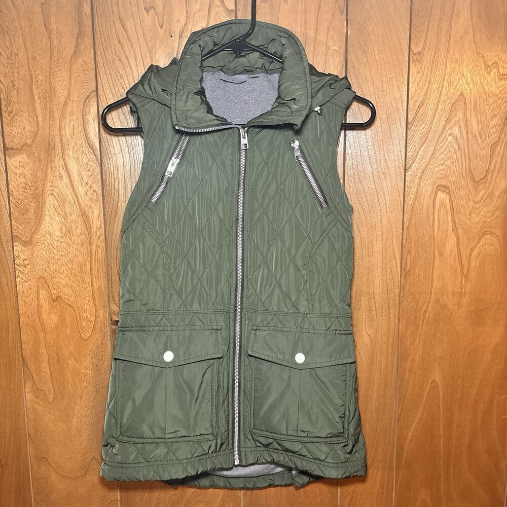 Athleta Women’s XXS Green Quilted Hooded Utility Vest Full Zip Pockets